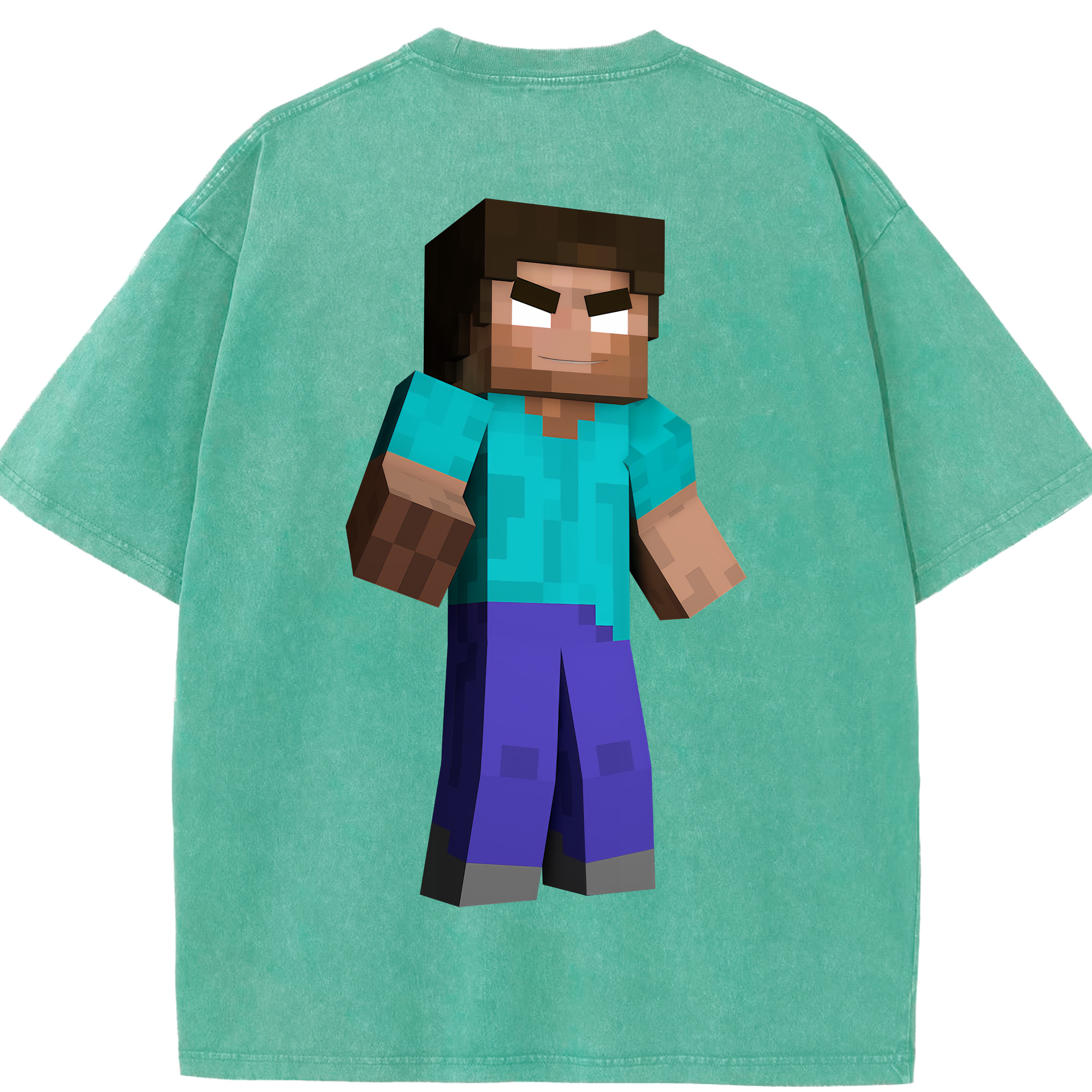 （画像用） マインクラフト ブロックの世界 Minecraft MC Block world 綿100% ヴィンテージ風 半袖Tシャツ（背面プリント）